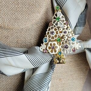 Vintage‎ Mod Christmas Tree Brooch Mylu Tancer II Enamel Pastel Rhinestones